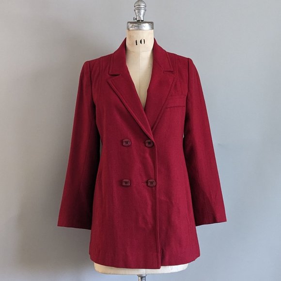 Vintage Red Wool Oversized Blazer Double Breasted Boxy Small/Medium - Picture 1 of 5